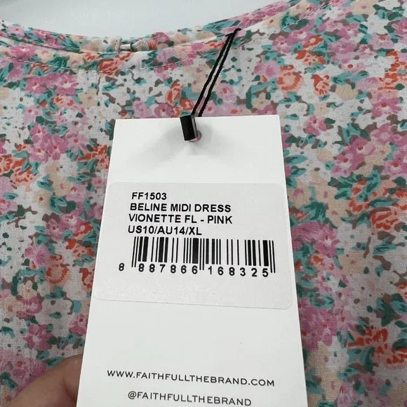 Faithfull the Brand Women's Beline Midi Dress Vionette Floral Pink sz XL/US 10 - Picture 9 of 12